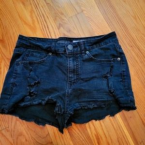 Distressed black shorts
